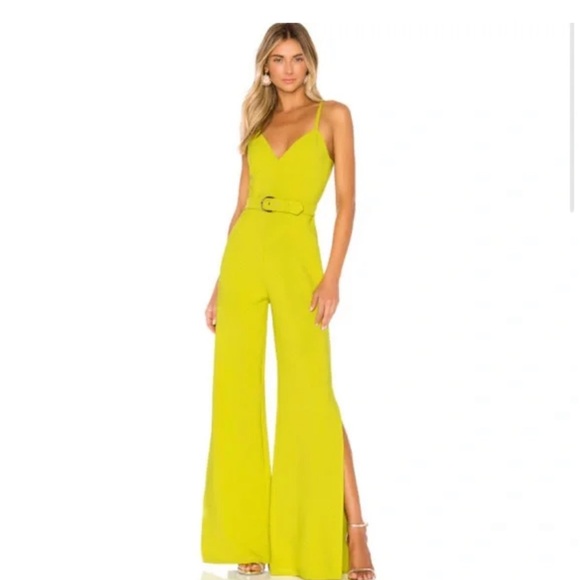 Nookie x Revolve Blake Jumpsuit M Flared Leg Belted Sleeveless V-Neck Slit - Picture 1 of 4